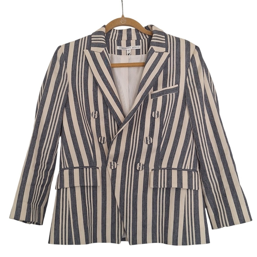 Veronica Beard | Geneva Blue & White Striped Double-Breasted Jacket Size 6